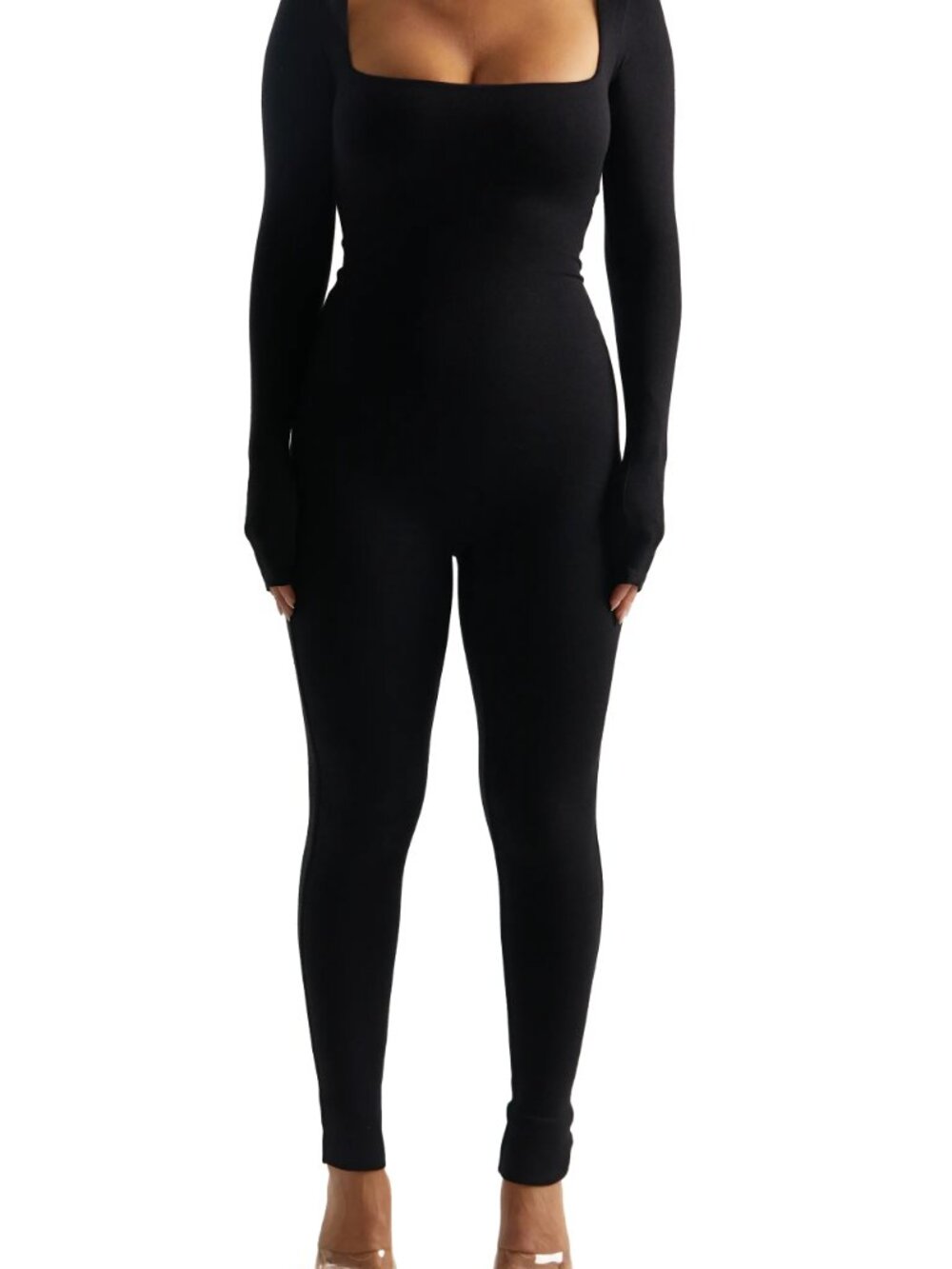 Naked Wardrobe Black Square Neck Form-Fitting Jumpsuit